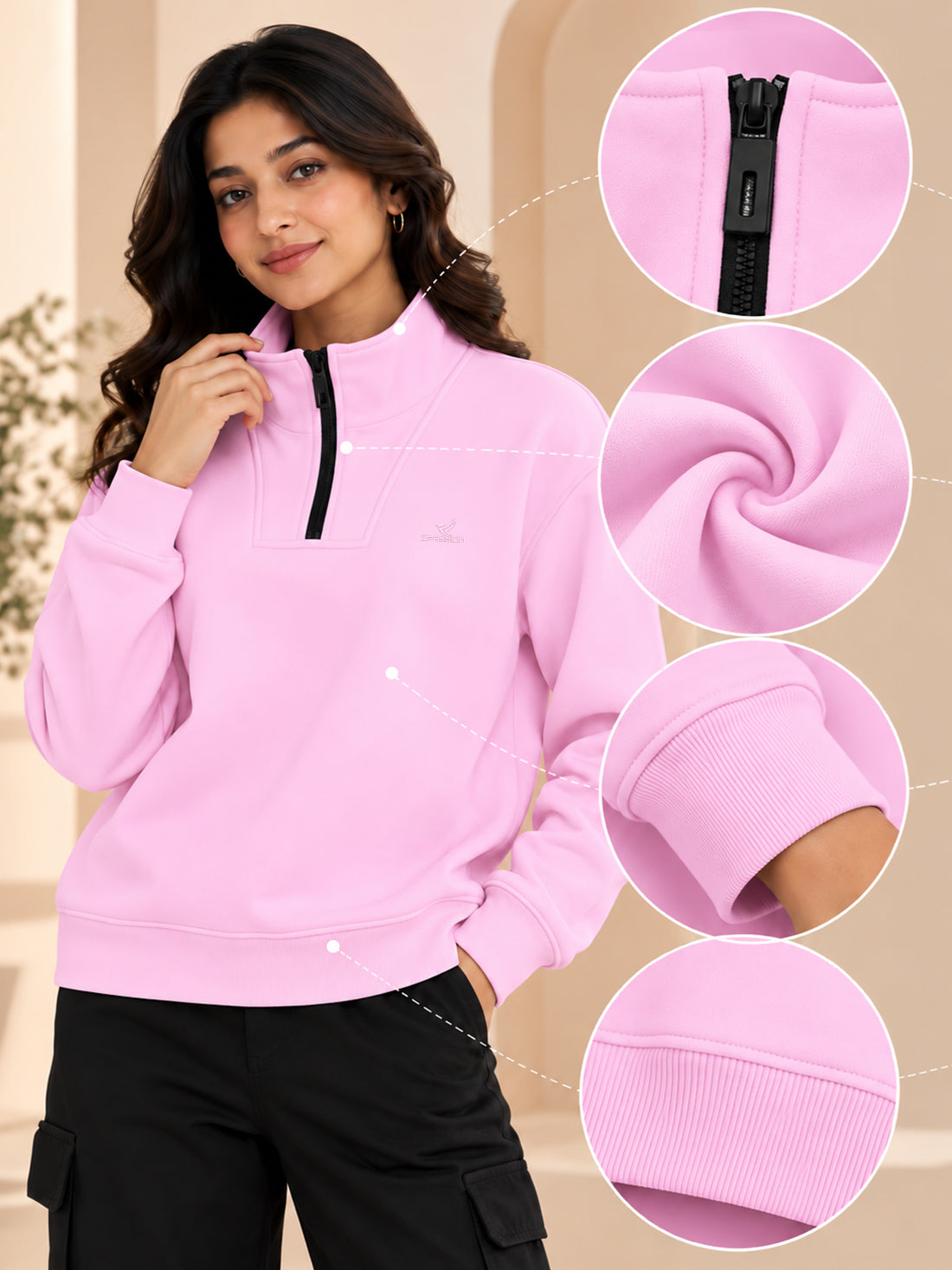 Women’s 320 GSM Cotton Fleece Half-Zip Sweatshirt – Manufacturer, Wholesaler & Exporter