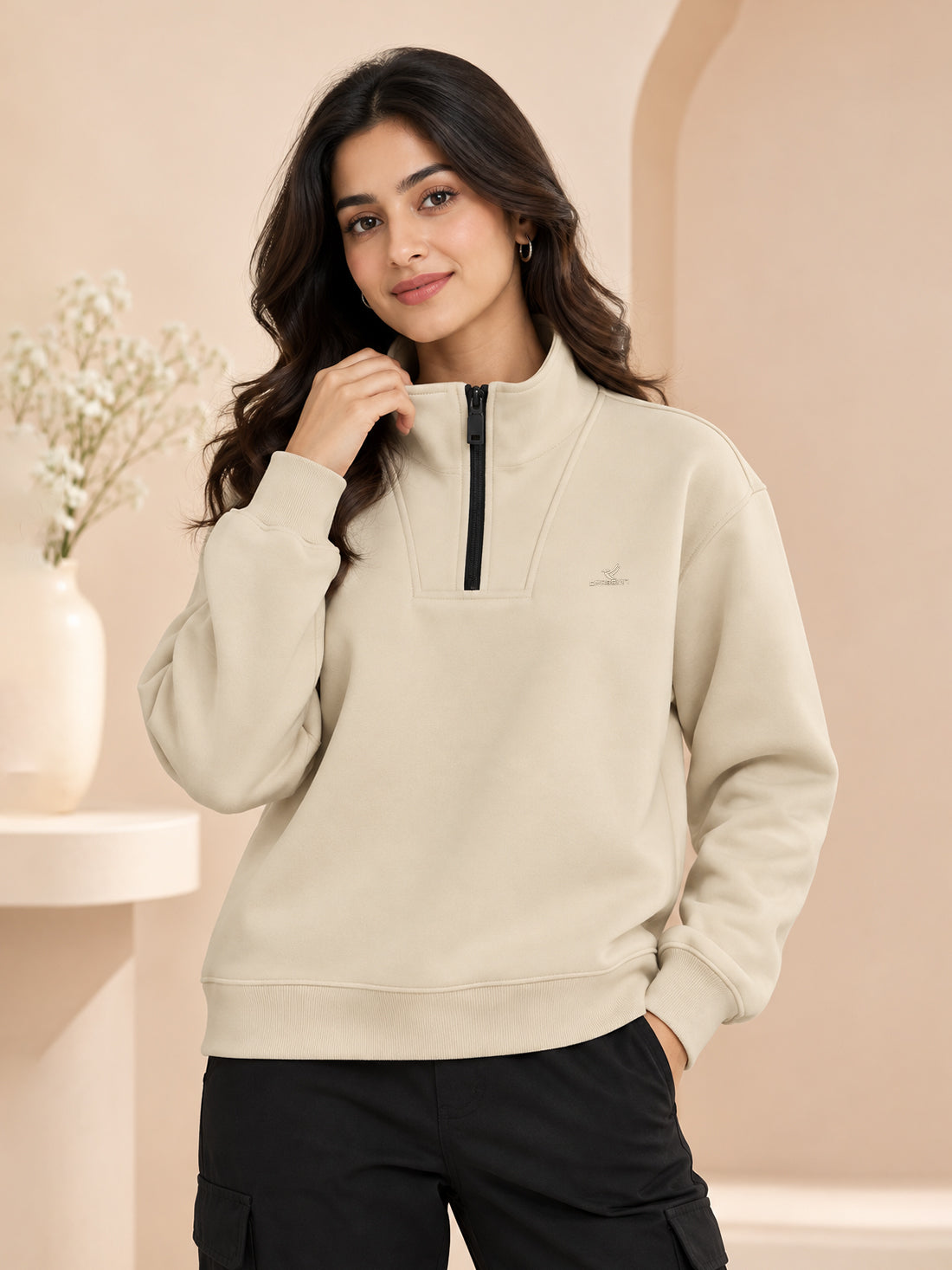Women’s 320 GSM Cotton Fleece Half-Zip Sweatshirt – Manufacturer, Wholesaler & Exporter