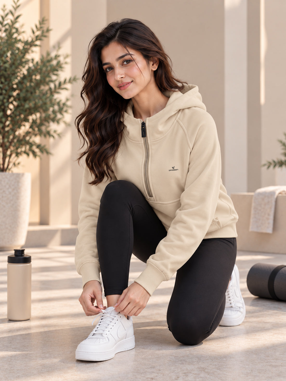 Women’s 320 GSM Cotton Fleece Half-Zip Hooded Sweatshirt – Manufacturer, Wholesaler & Exporter