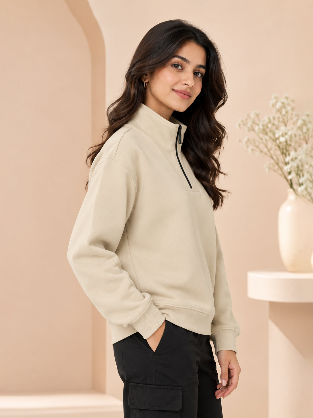 Women’s 320 GSM Cotton Fleece Half-Zip Sweatshirt – Manufacturer, Wholesaler & Exporter