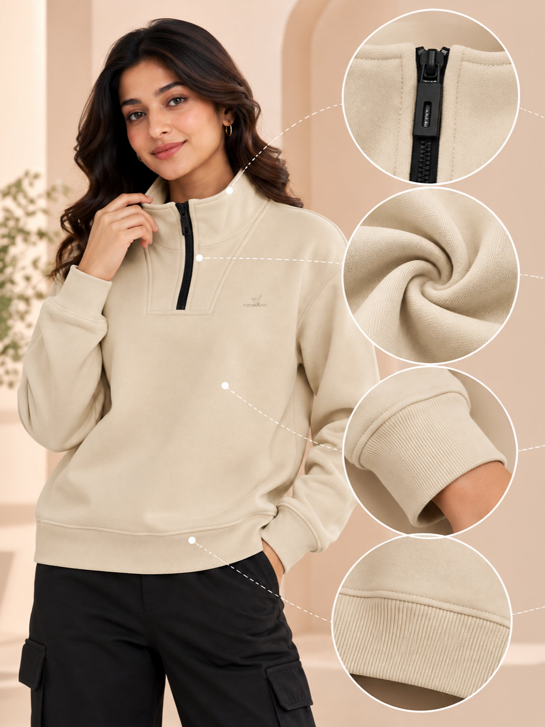 Women’s 320 GSM Cotton Fleece Half-Zip Sweatshirt – Manufacturer, Wholesaler & Exporter