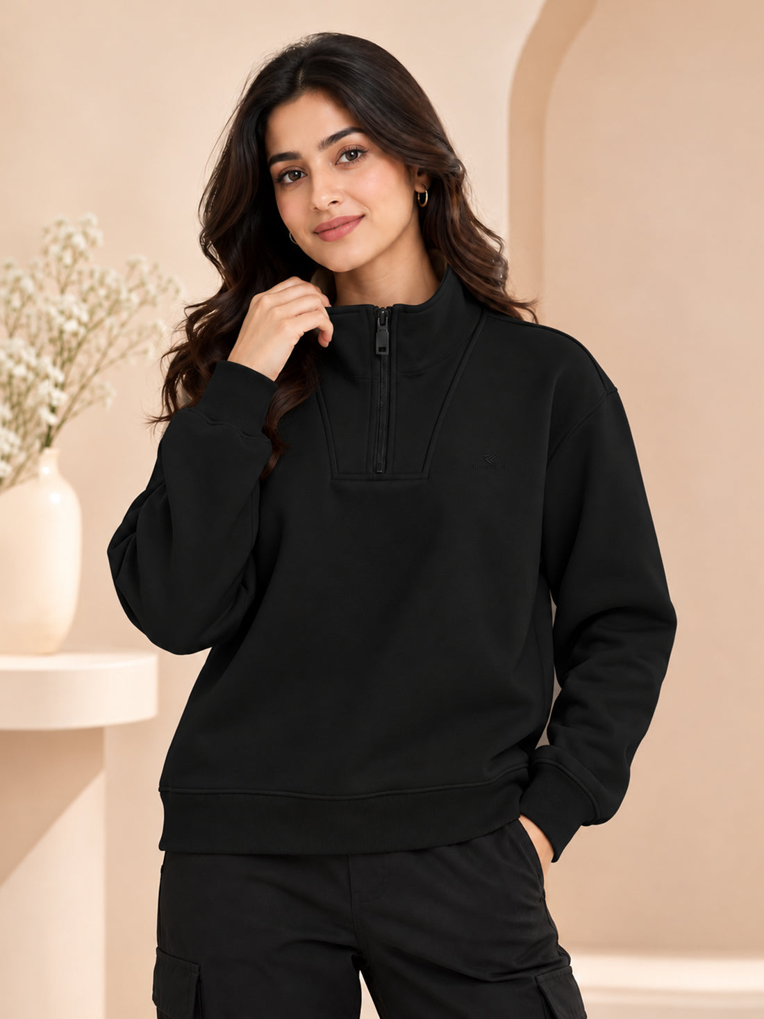 Women’s 320 GSM Cotton Fleece Half-Zip Sweatshirt – Manufacturer, Wholesaler & Exporter