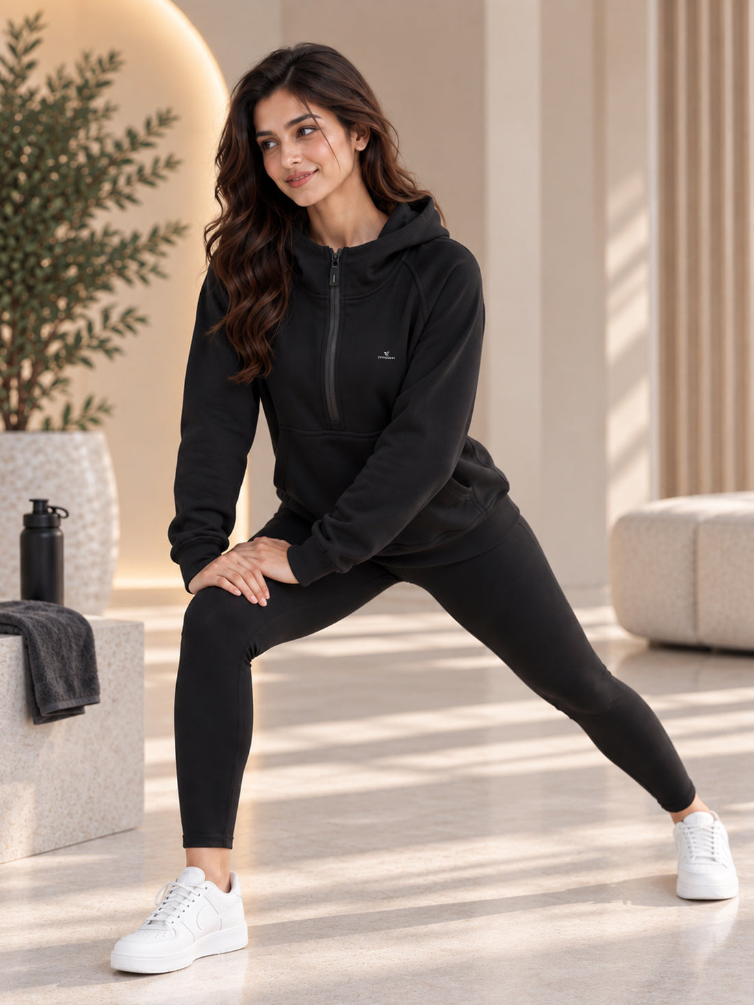 Women’s 320 GSM Cotton Fleece Half-Zip Hooded Sweatshirt – Manufacturer, Wholesaler & Exporter
