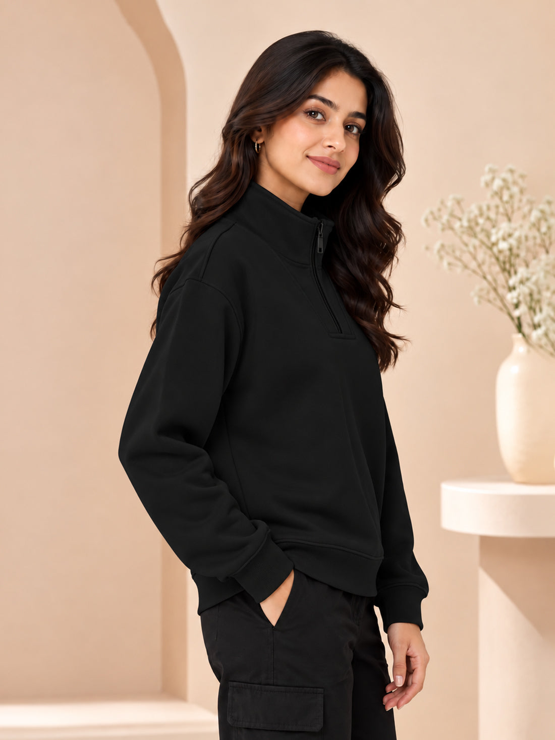 Women’s 320 GSM Cotton Fleece Half-Zip Sweatshirt – Manufacturer, Wholesaler & Exporter