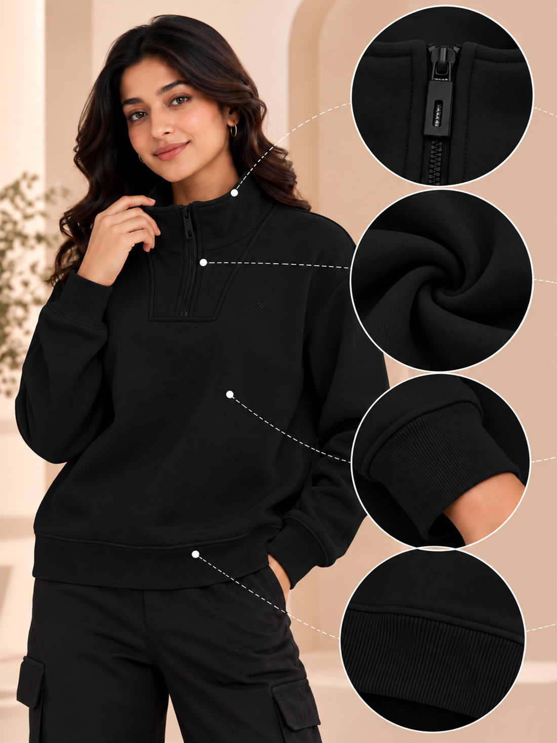 Women’s 320 GSM Cotton Fleece Half-Zip Sweatshirt – Manufacturer, Wholesaler & Exporter