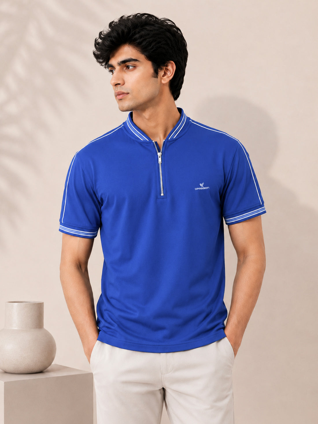 Men’s Premium Half-Zip Polo T-Shirt | Contrast Tape & Rib Collar | Wholesale Manufacturer & Supplier