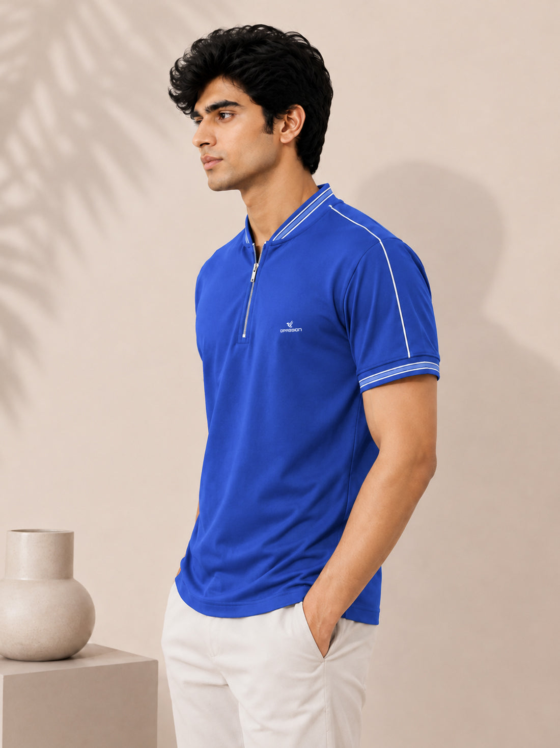 Men’s Premium Half-Zip Polo T-Shirt | Contrast Tape & Rib Collar | Wholesale Manufacturer & Supplier
