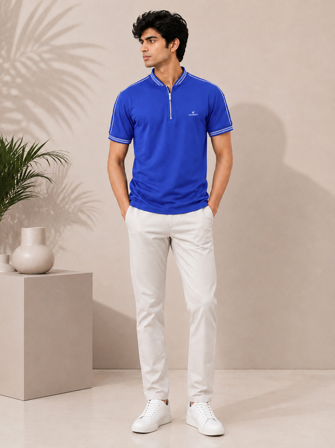 Men’s Premium Half-Zip Polo T-Shirt | Contrast Tape & Rib Collar | Wholesale Manufacturer & Supplier
