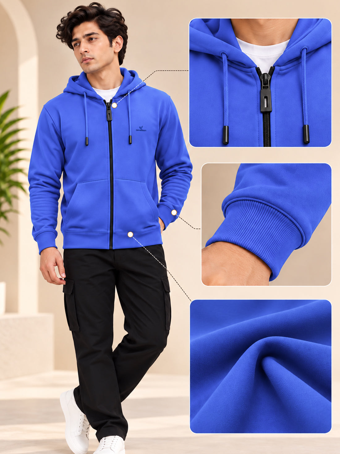 Dpassion Men’s Premium 340 GSM Hooded Sports Jacket – Wholesale Manufacturer & Exporter