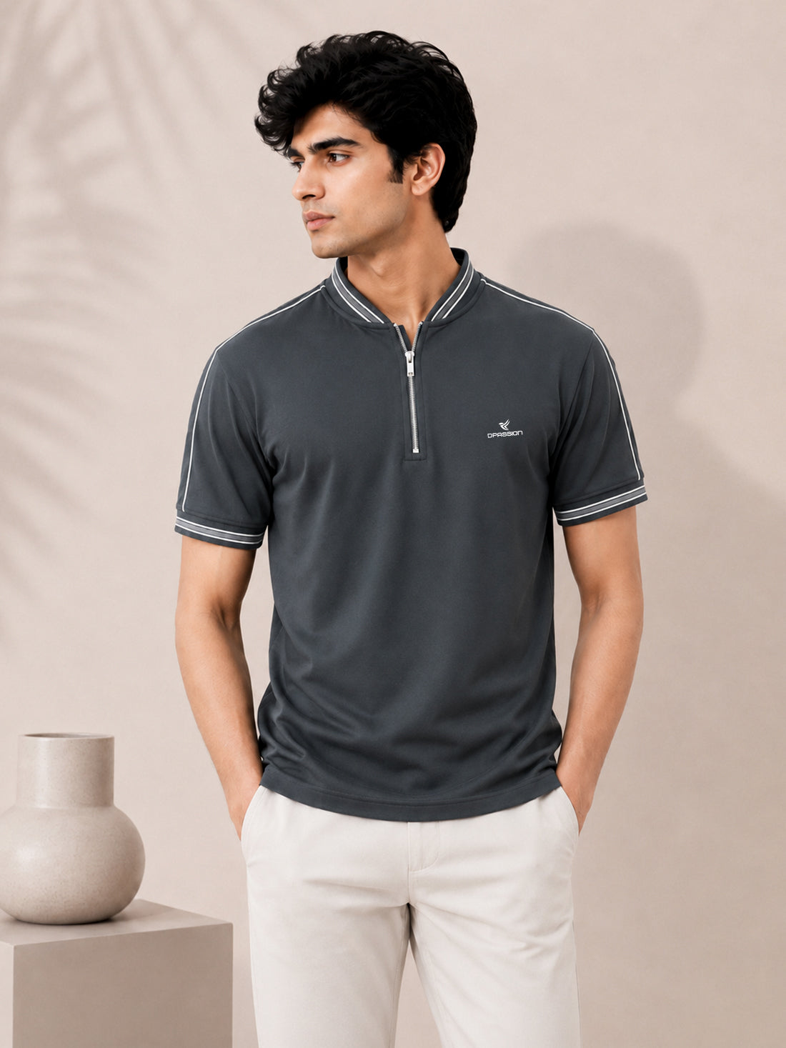 Men’s Premium Half-Zip Polo T-Shirt | Contrast Tape & Rib Collar | Wholesale Manufacturer & Supplier