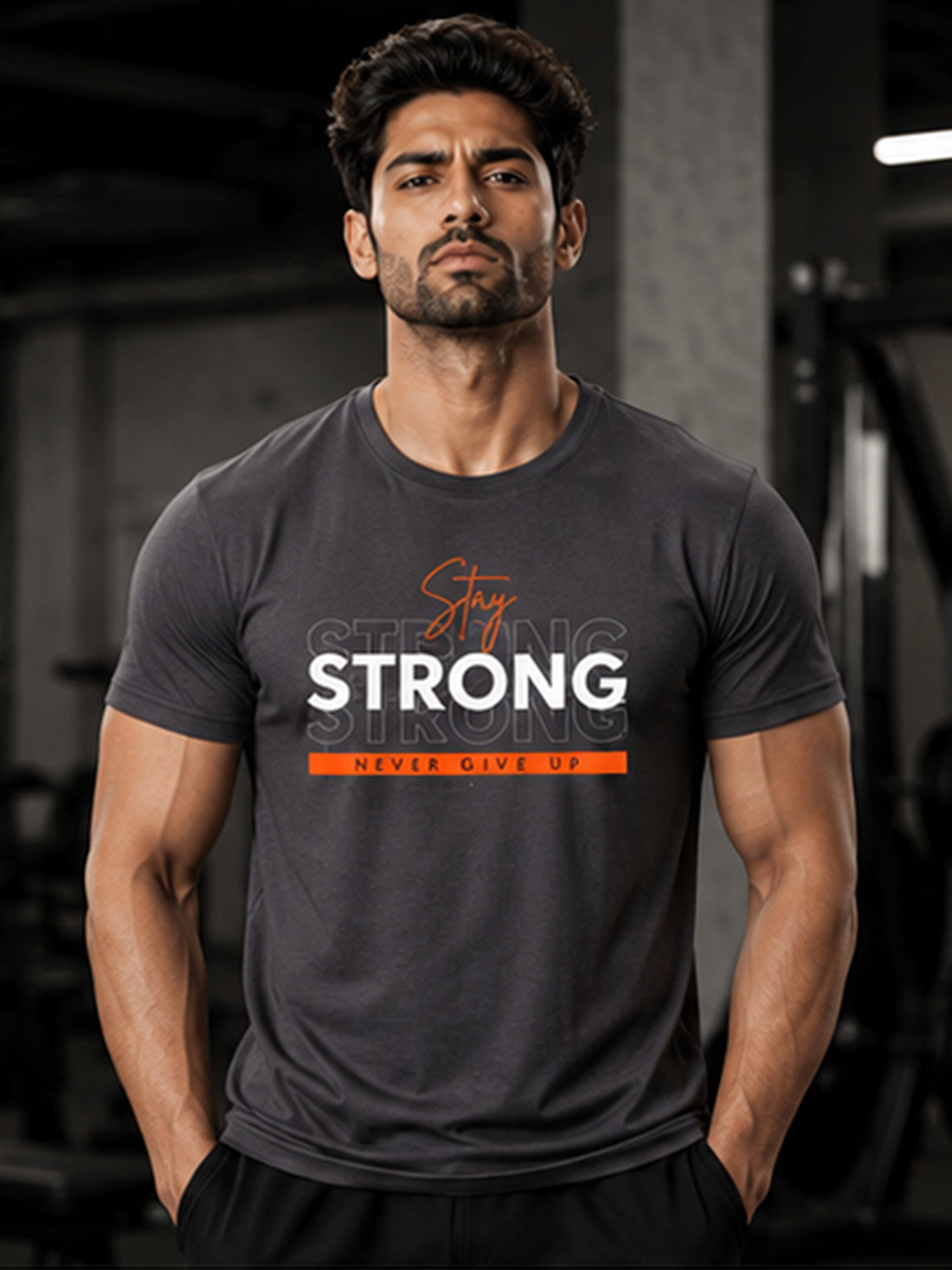DPASSION Stay Strong Men's Black Graphic T-Shirt | Gym Wear | Regular Fit
