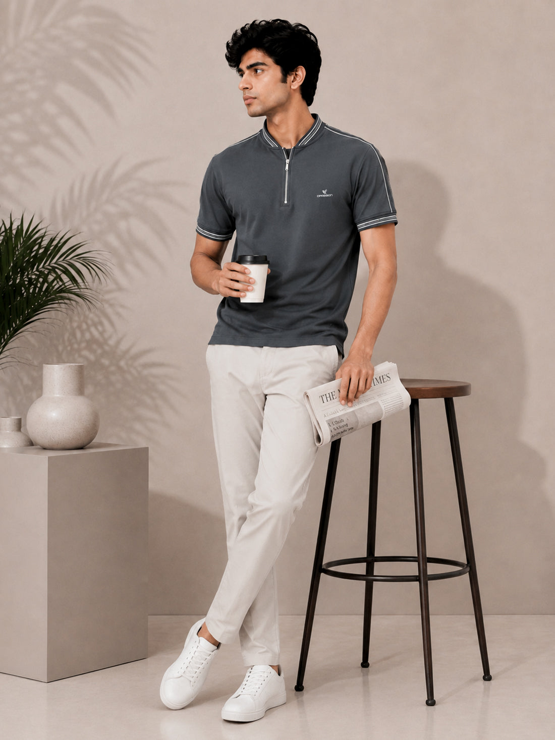 Men’s Premium Half-Zip Polo T-Shirt | Contrast Tape & Rib Collar | Wholesale Manufacturer & Supplier