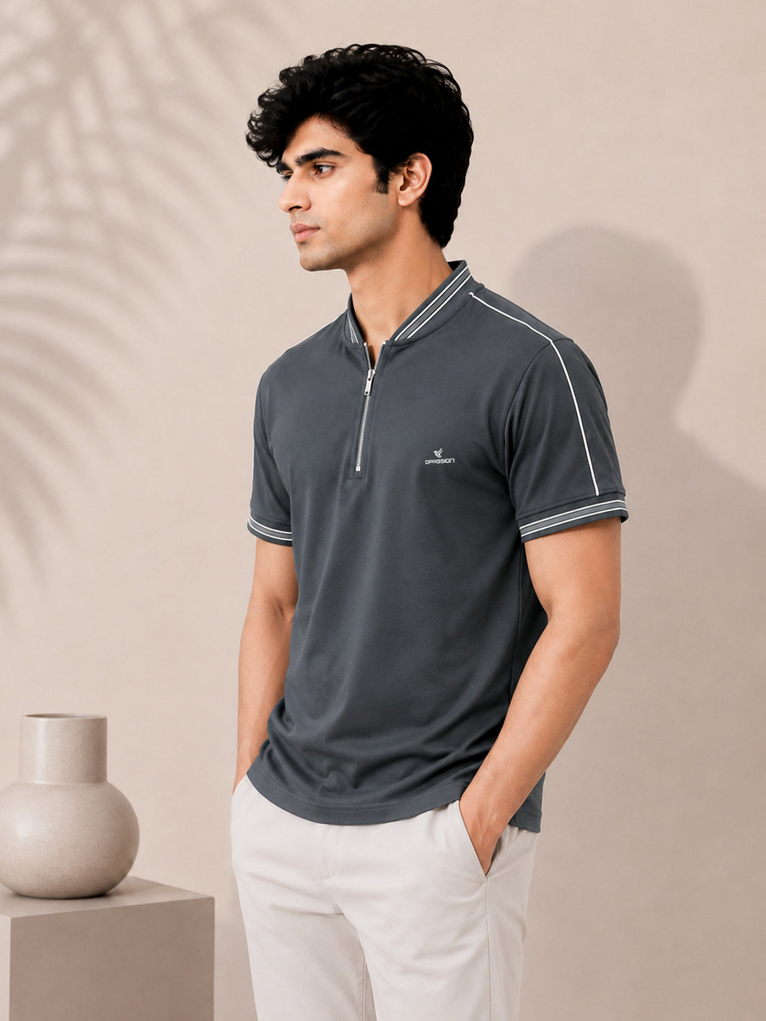 Men’s Premium Half-Zip Polo T-Shirt | Contrast Tape & Rib Collar | Wholesale Manufacturer & Supplier