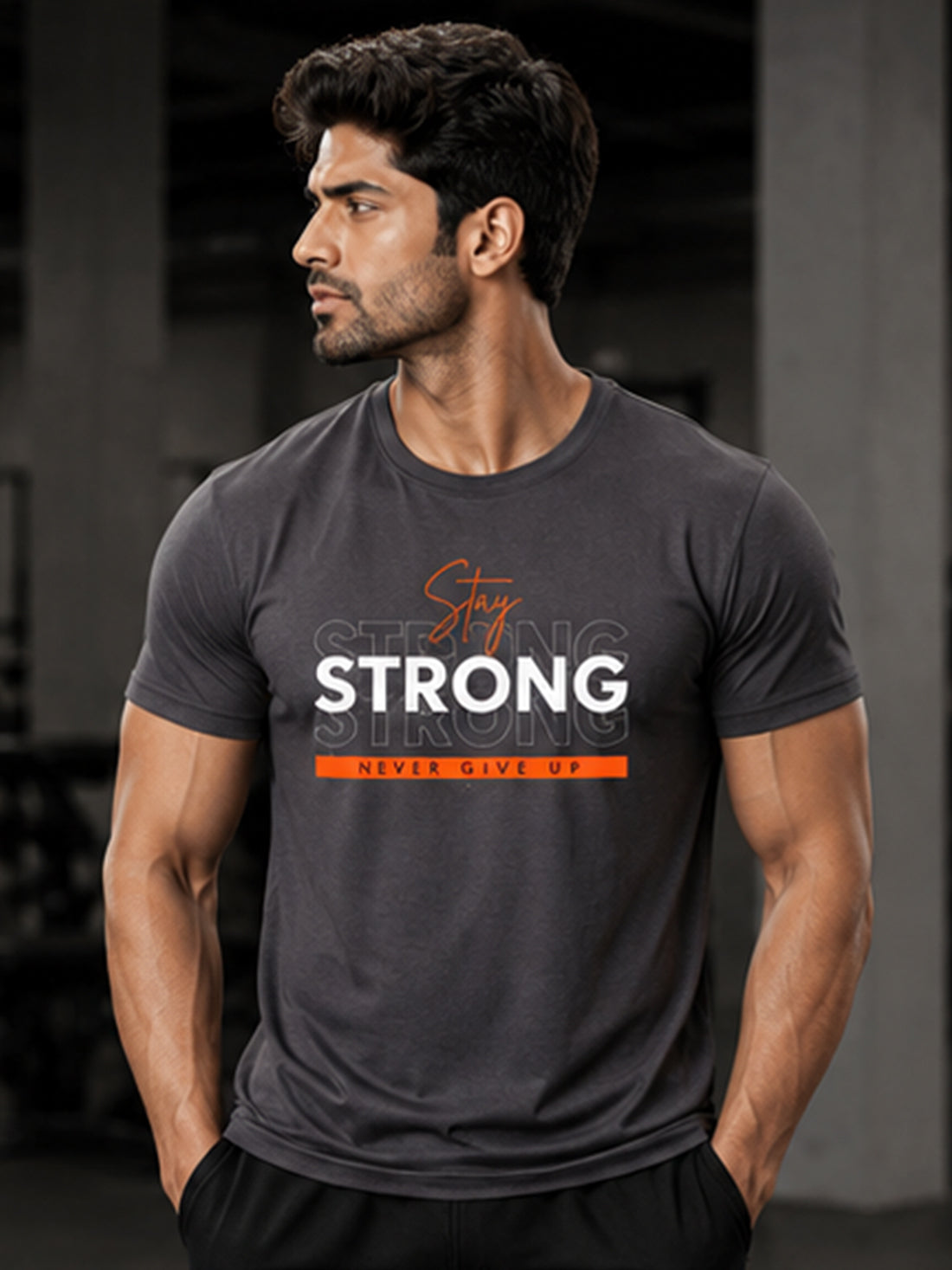 DPASSION Stay Strong Men's Black Graphic T-Shirt | Gym Wear | Regular Fit