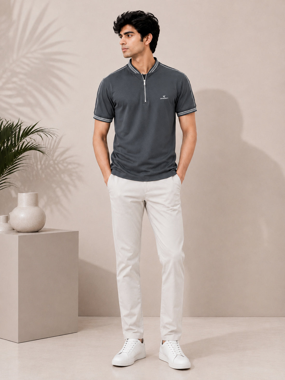 Men’s Premium Half-Zip Polo T-Shirt | Contrast Tape & Rib Collar | Wholesale Manufacturer & Supplier