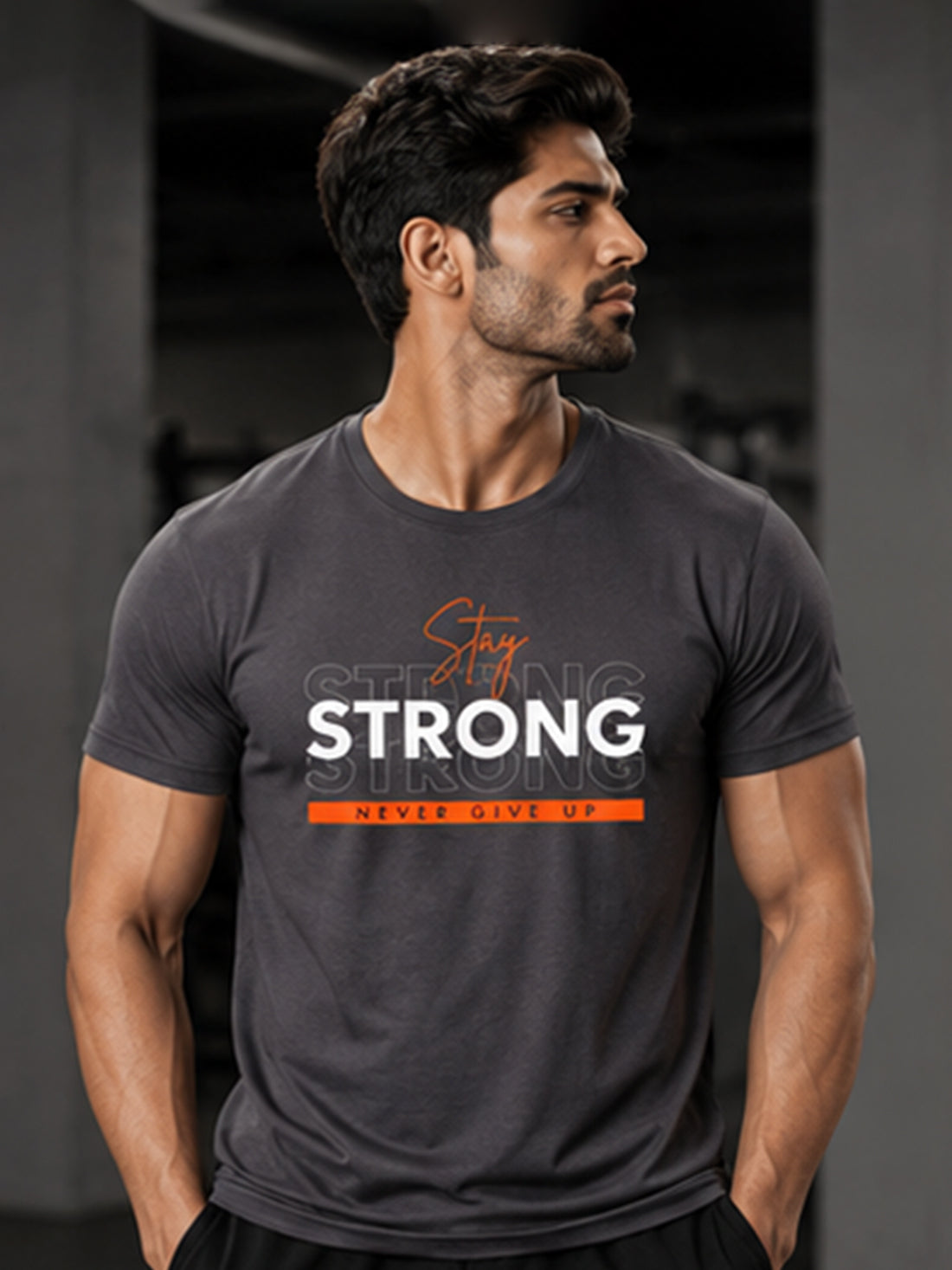 DPASSION Stay Strong Men's Black Graphic T-Shirt | Gym Wear | Regular Fit