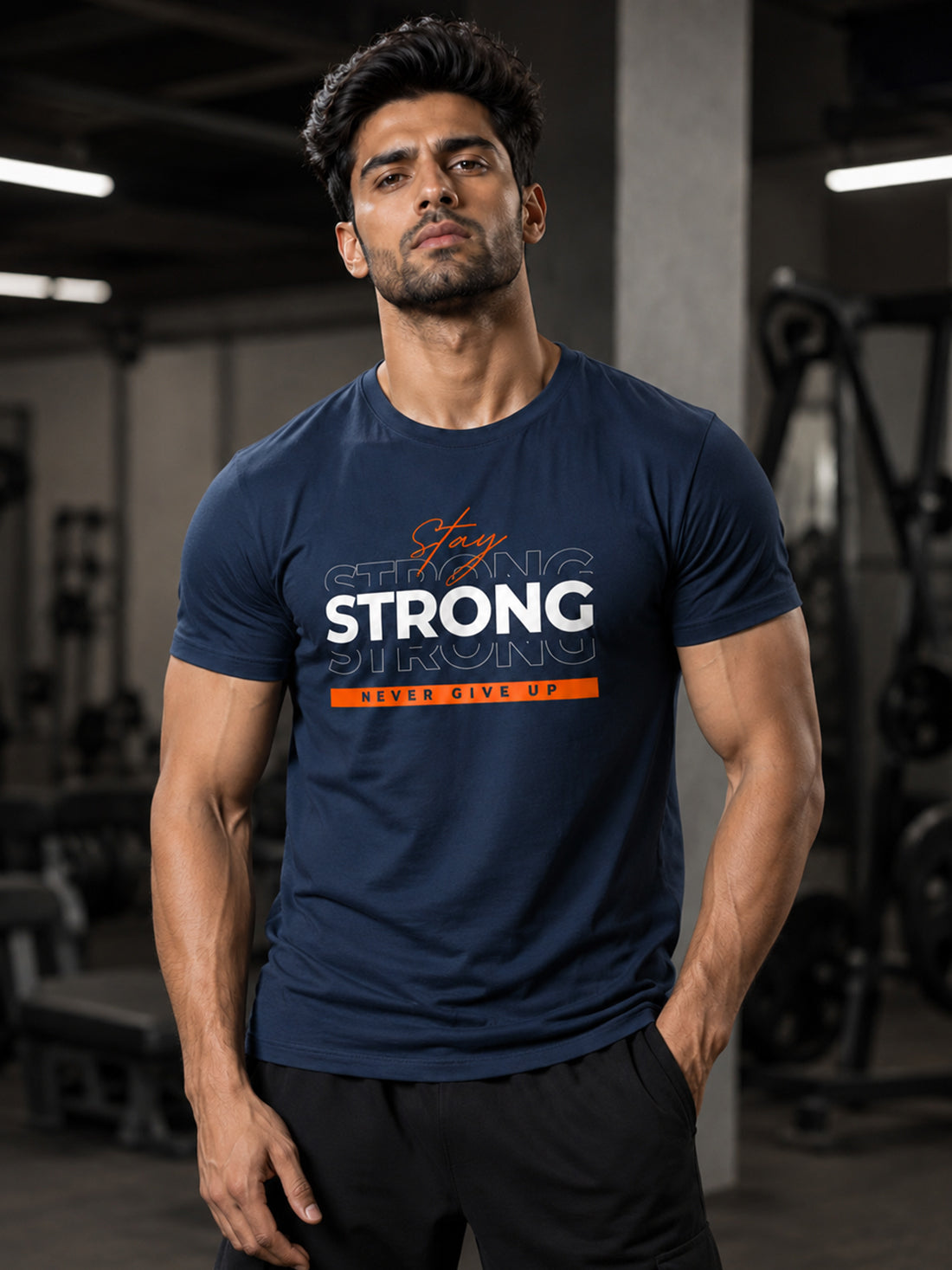 DPASSION Stay Strong Men's Black Graphic T-Shirt | Gym Wear | Regular Fit