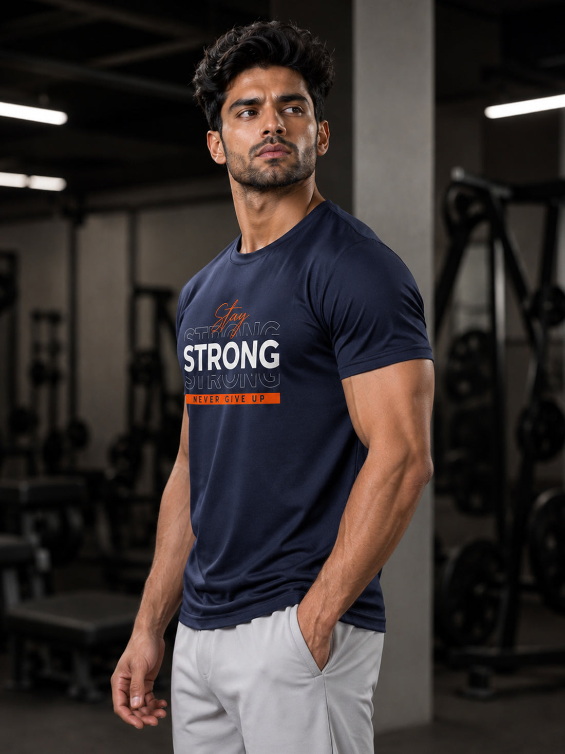DPASSION Stay Strong Men's Black Graphic T-Shirt | Gym Wear | Regular Fit