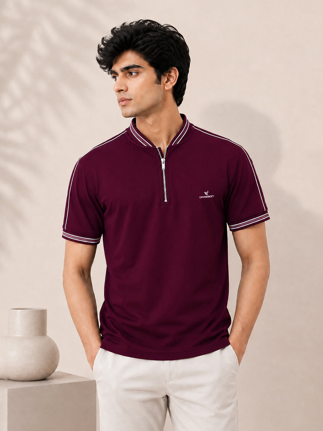Men’s Premium Half-Zip Polo T-Shirt | Contrast Tape & Rib Collar | Wholesale Manufacturer & Supplier