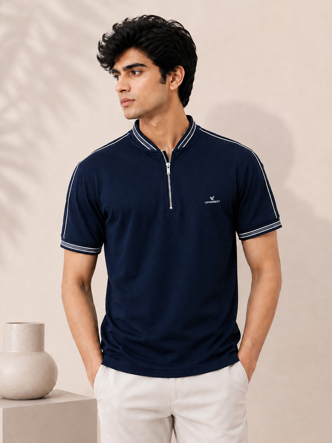 Men’s Premium Half-Zip Polo T-Shirt | Contrast Tape & Rib Collar | Wholesale Manufacturer & Supplier