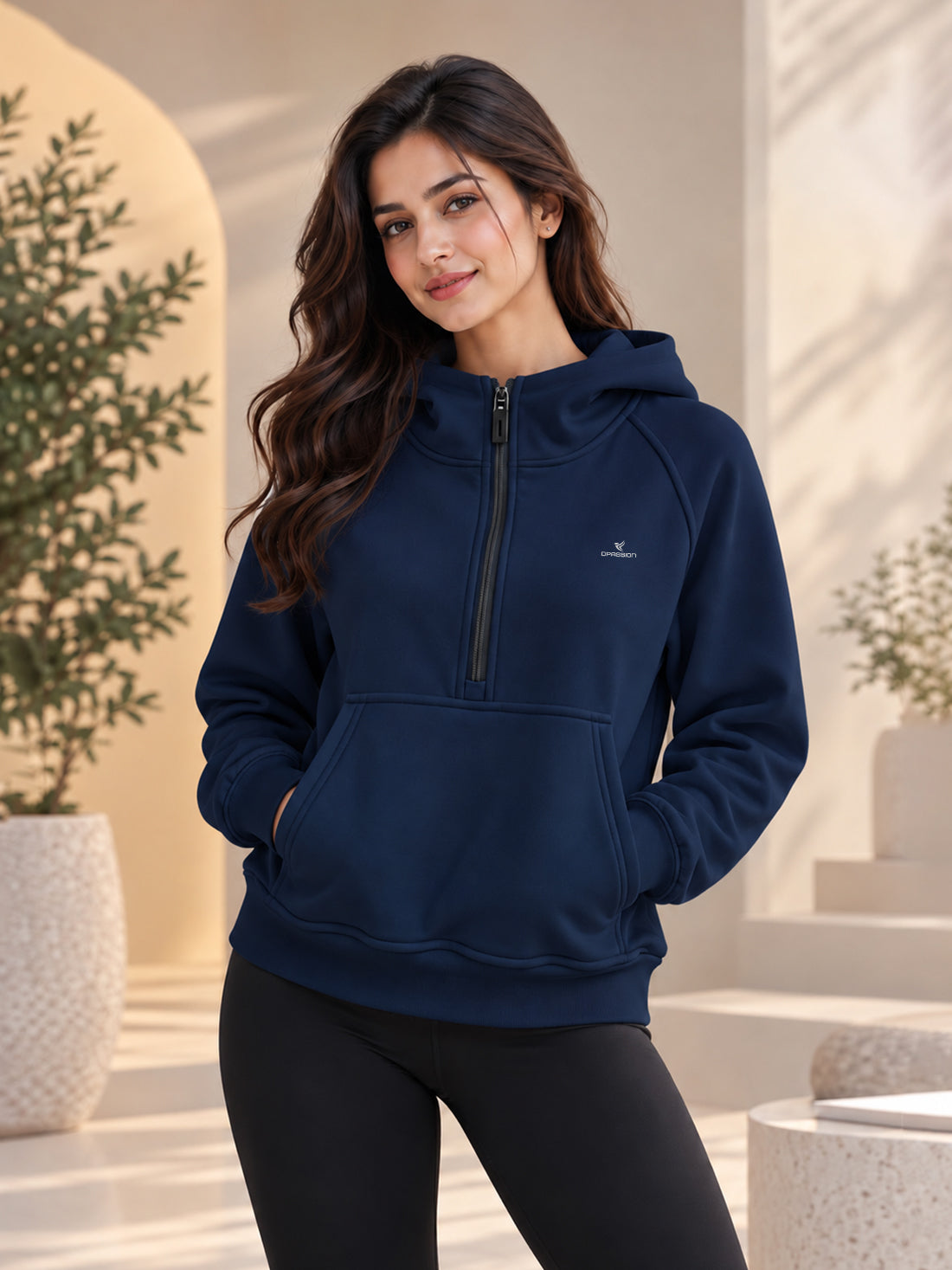 Women’s 320 GSM Cotton Fleece Half-Zip Hooded Sweatshirt – Manufacturer, Wholesaler & Exporter