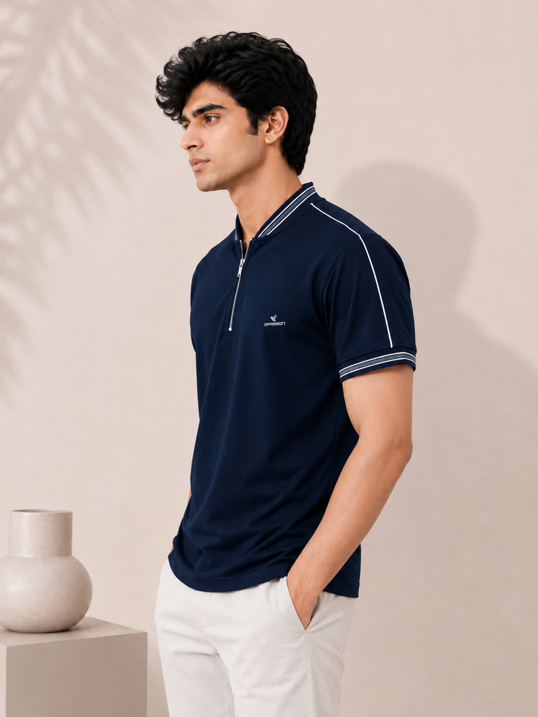 Men’s Premium Half-Zip Polo T-Shirt | Contrast Tape & Rib Collar | Wholesale Manufacturer & Supplier