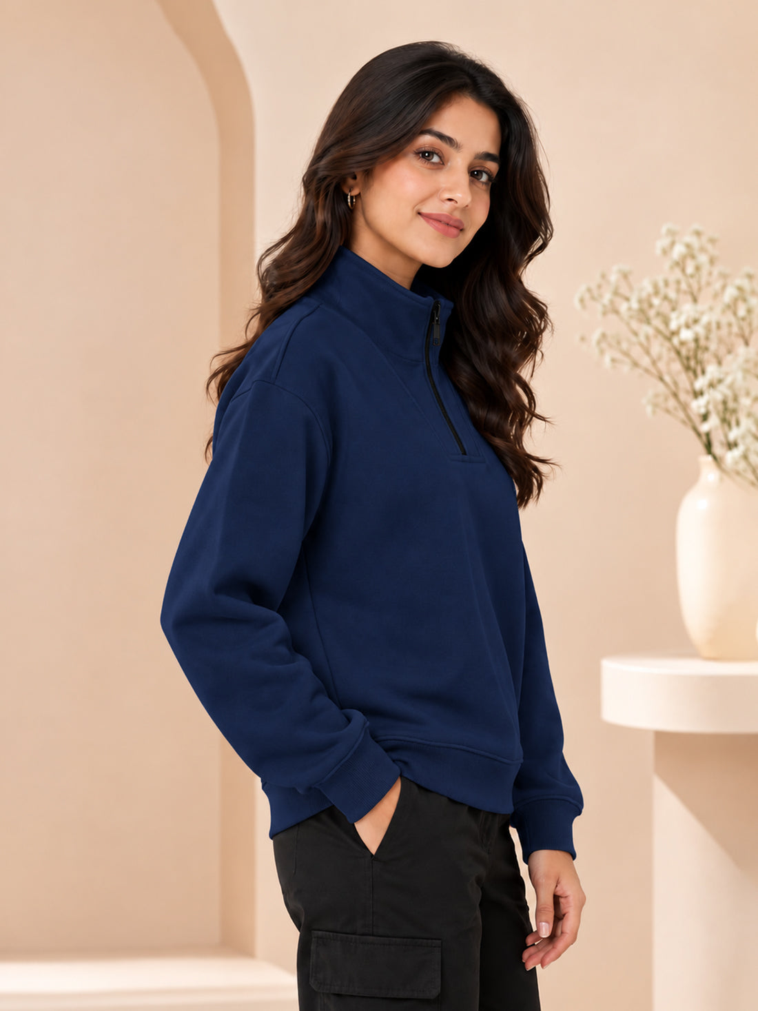 Women’s 320 GSM Cotton Fleece Half-Zip Sweatshirt – Manufacturer, Wholesaler & Exporter