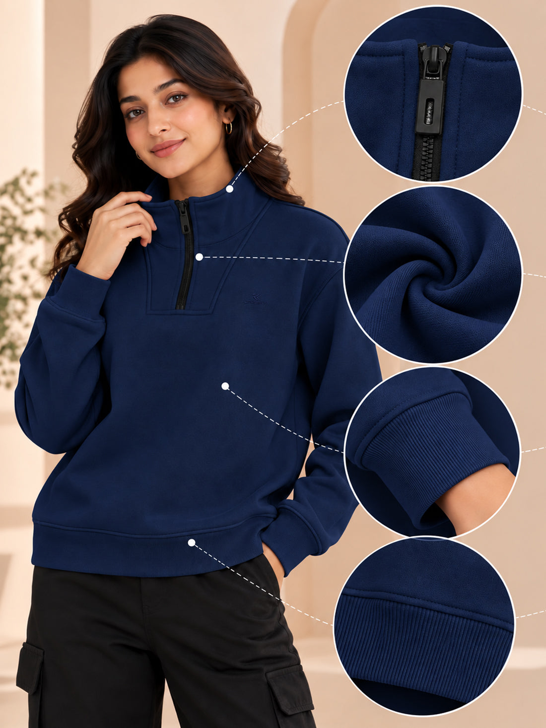 Women’s 320 GSM Cotton Fleece Half-Zip Sweatshirt – Manufacturer, Wholesaler & Exporter