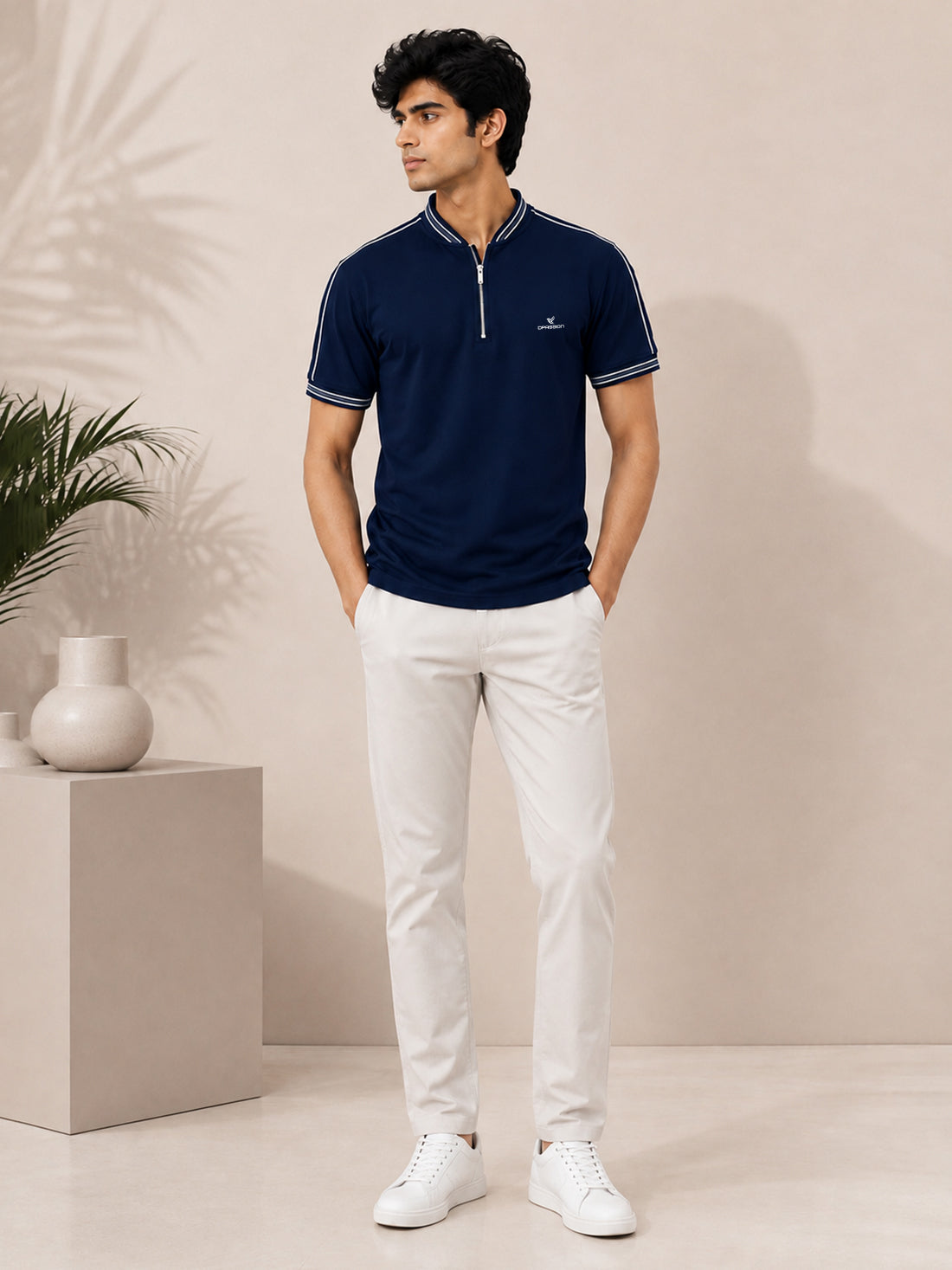 Men’s Premium Half-Zip Polo T-Shirt | Contrast Tape & Rib Collar | Wholesale Manufacturer & Supplier