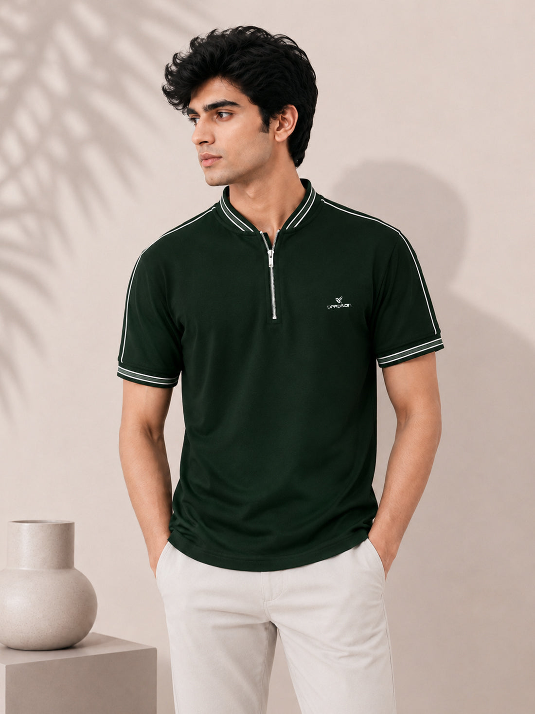 Men’s Premium Half-Zip Polo T-Shirt | Contrast Tape & Rib Collar | Wholesale Manufacturer & Supplier