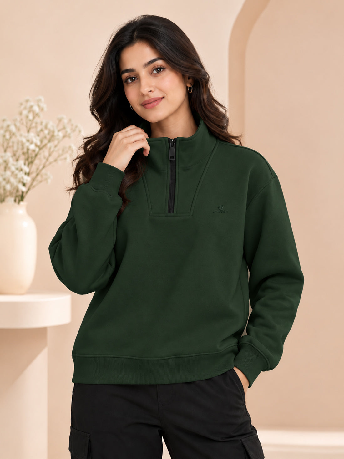 Women’s 320 GSM Cotton Fleece Half-Zip Sweatshirt – Manufacturer, Wholesaler & Exporter