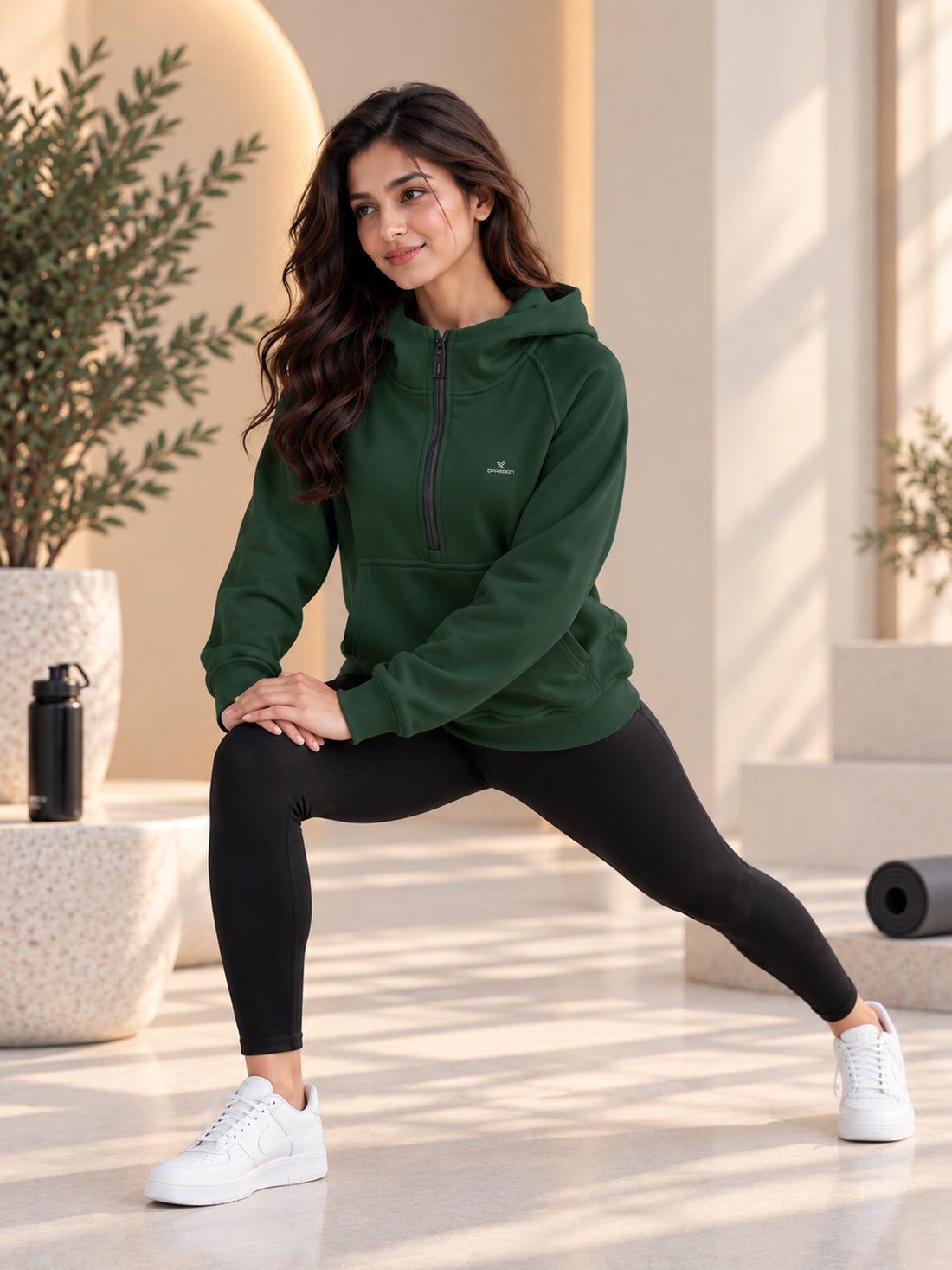 Women’s 320 GSM Cotton Fleece Half-Zip Hooded Sweatshirt – Manufacturer, Wholesaler & Exporter