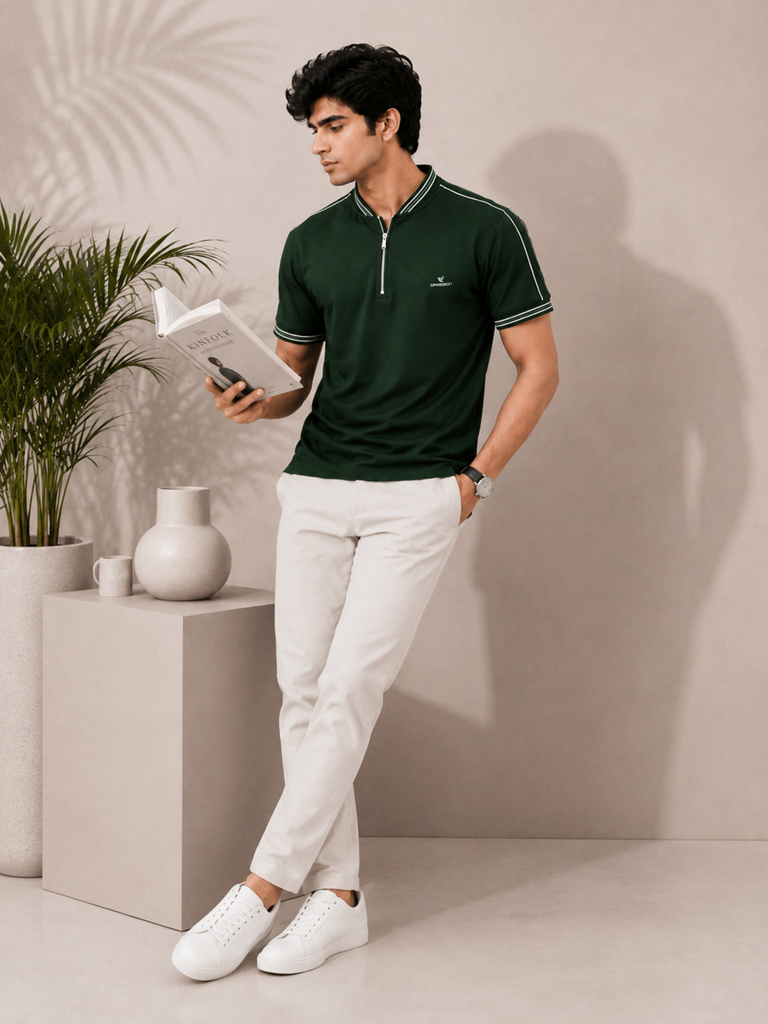 Men’s Premium Half-Zip Polo T-Shirt | Contrast Tape & Rib Collar | Wholesale Manufacturer & Supplier