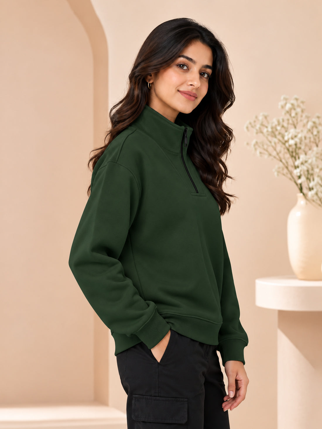 Women’s 320 GSM Cotton Fleece Half-Zip Sweatshirt – Manufacturer, Wholesaler & Exporter