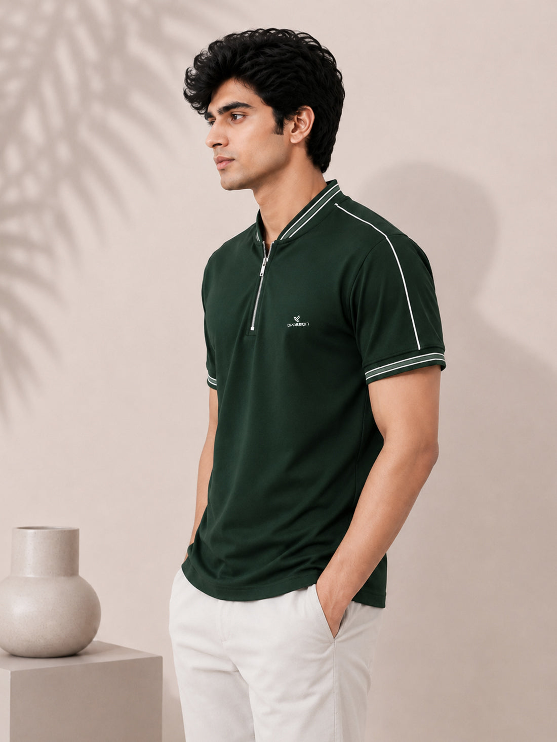 Men’s Premium Half-Zip Polo T-Shirt | Contrast Tape & Rib Collar | Wholesale Manufacturer & Supplier