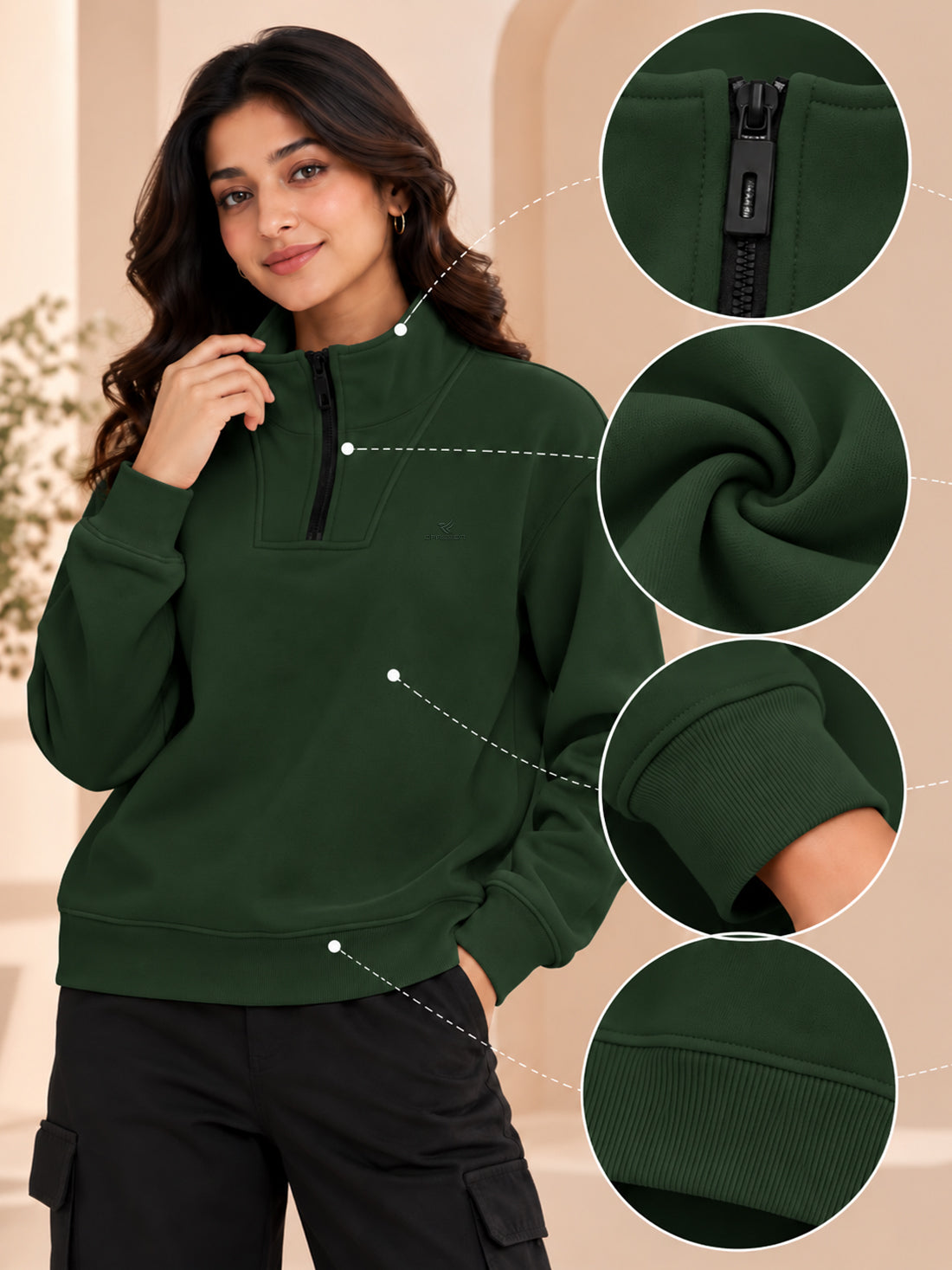 Women’s 320 GSM Cotton Fleece Half-Zip Sweatshirt – Manufacturer, Wholesaler & Exporter