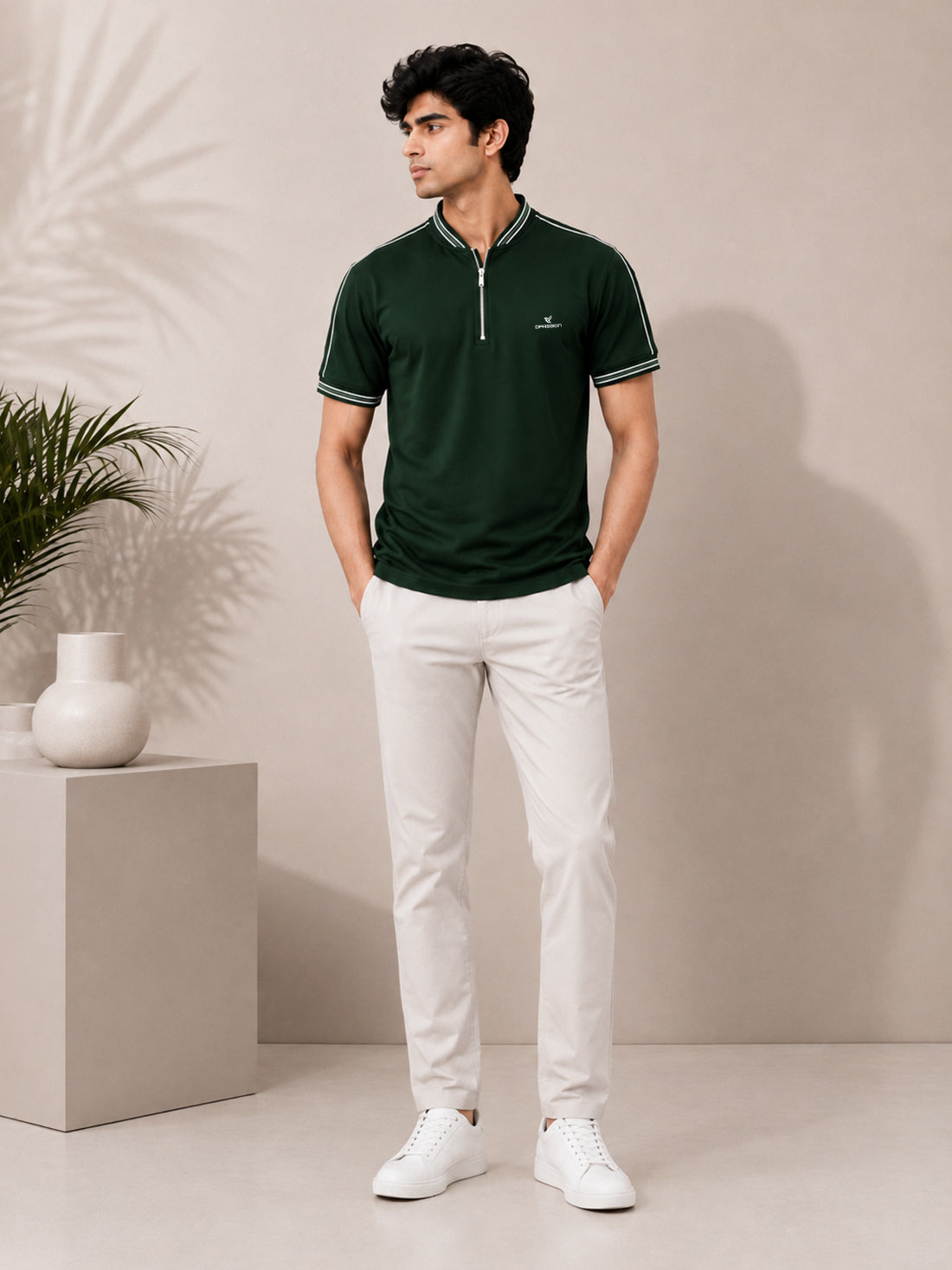 Men’s Premium Half-Zip Polo T-Shirt | Contrast Tape & Rib Collar | Wholesale Manufacturer & Supplier