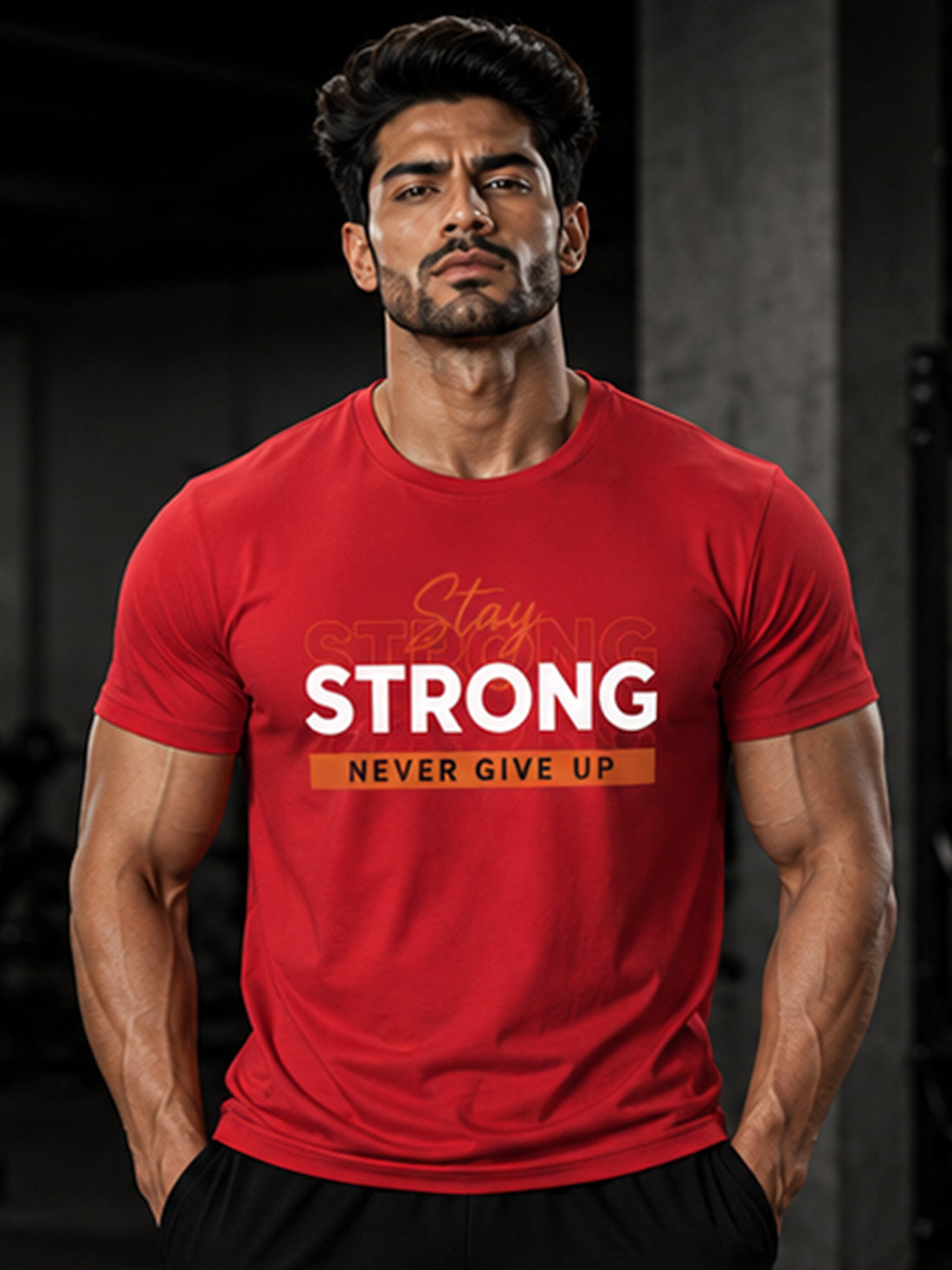 DPASSION Stay Strong Men's Black Graphic T-Shirt | Gym Wear | Regular Fit