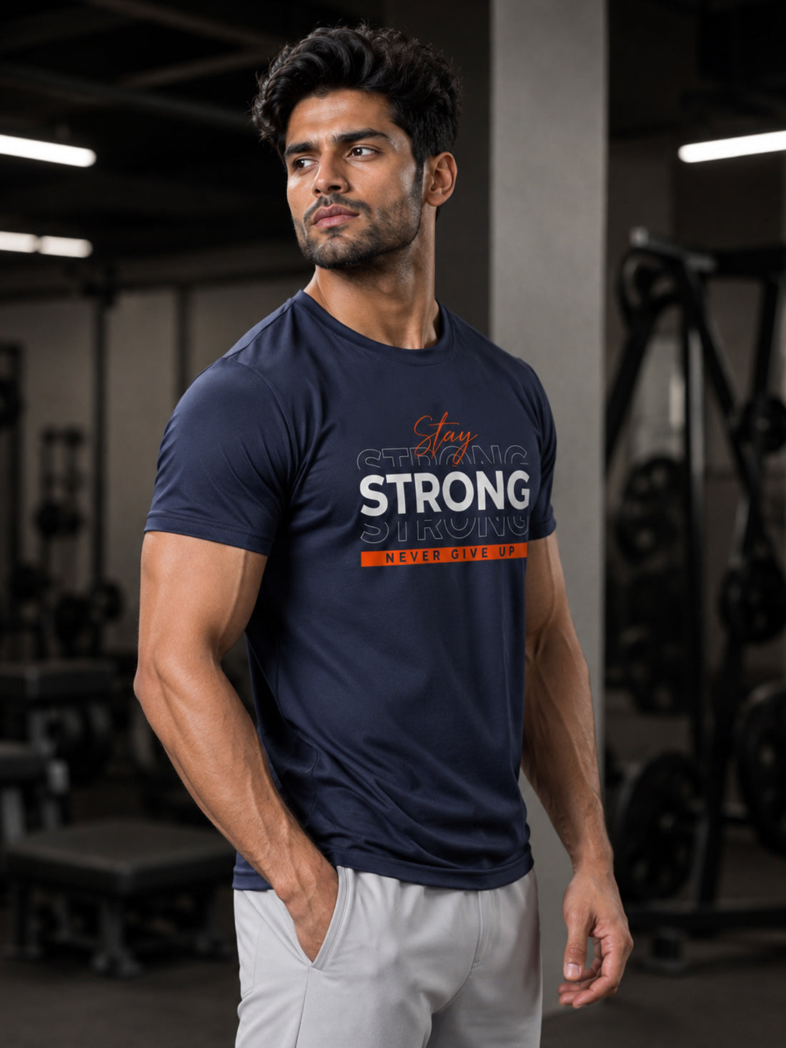 DPASSION Stay Strong Men's Black Graphic T-Shirt | Gym Wear | Regular Fit