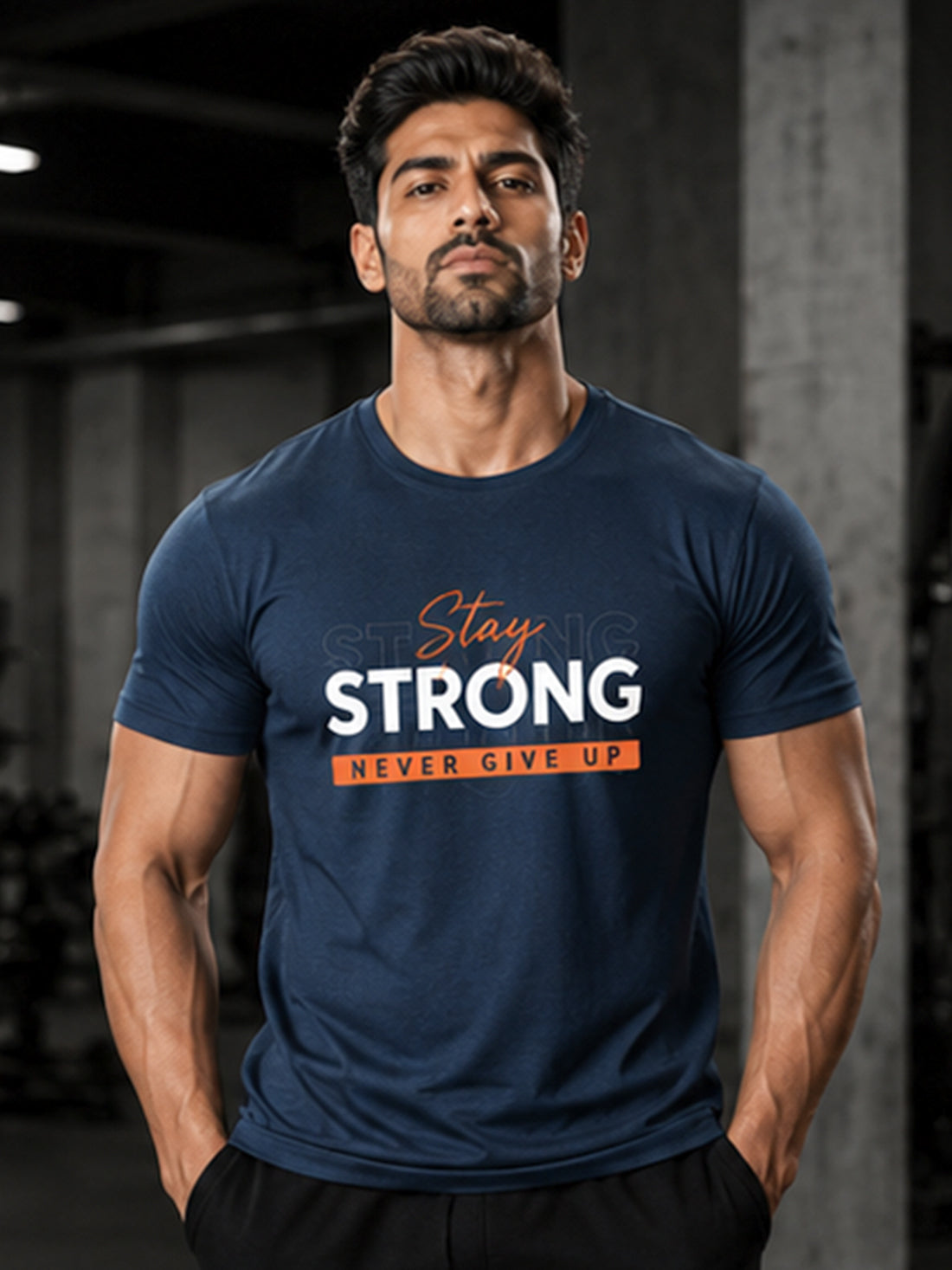 DPASSION Stay Strong Men's Black Graphic T-Shirt | Gym Wear | Regular Fit