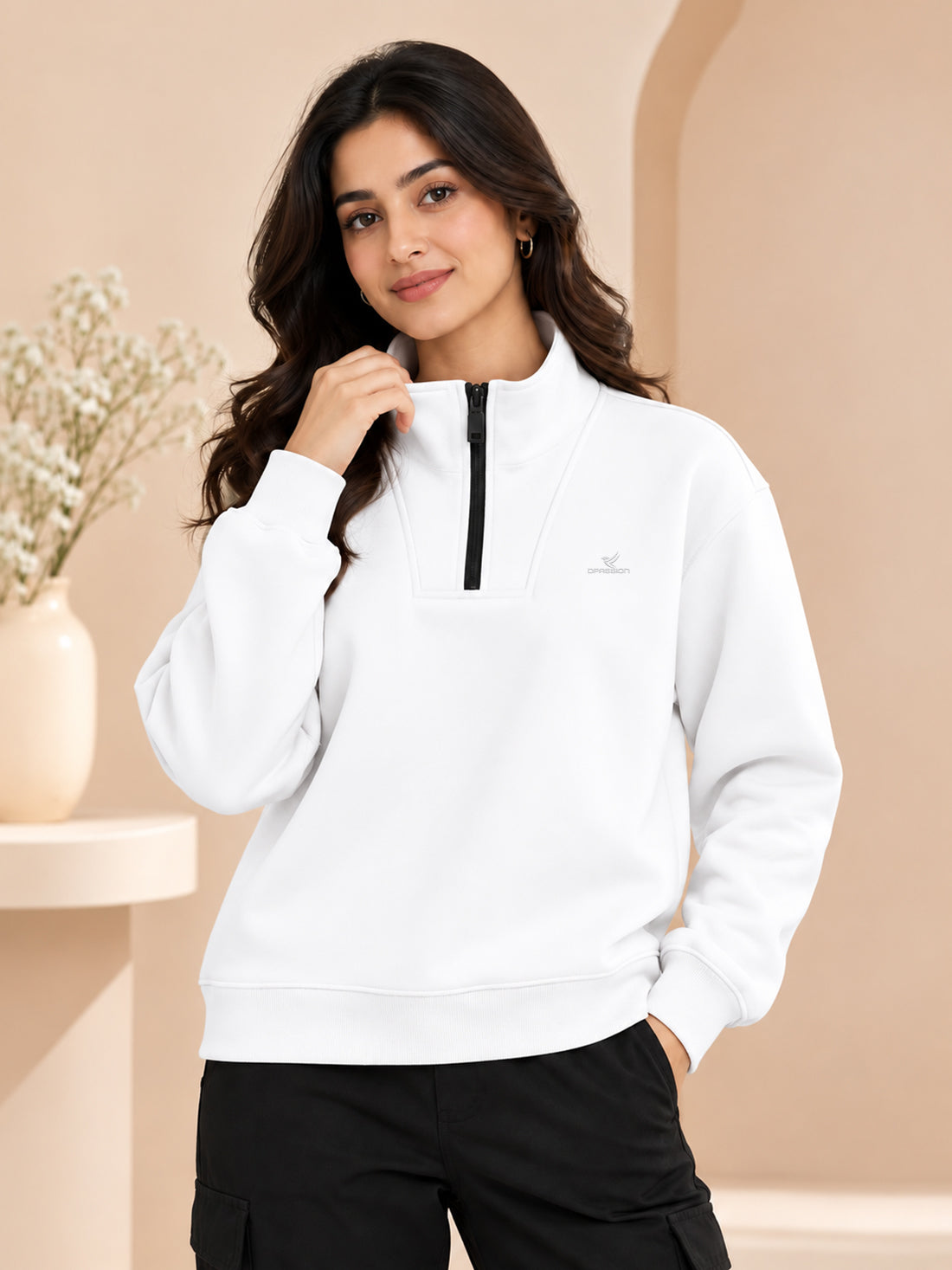 Women’s 320 GSM Cotton Fleece Half-Zip Sweatshirt – Manufacturer, Wholesaler & Exporter