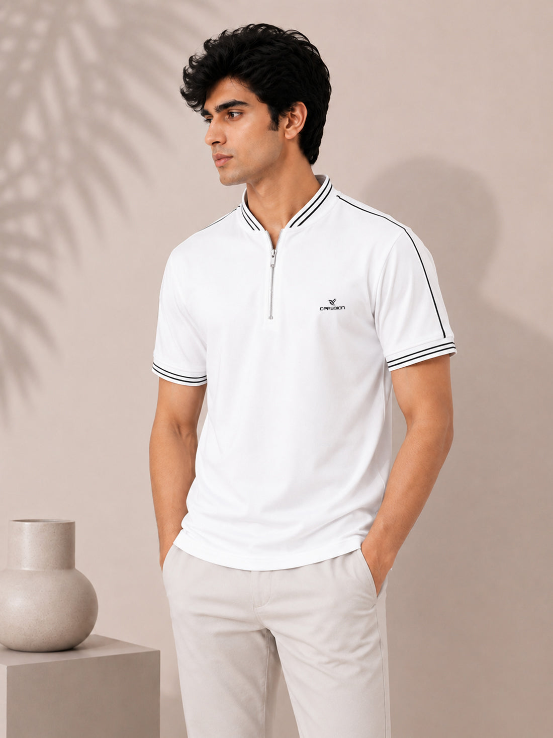 Men’s Premium Half-Zip Polo T-Shirt | Contrast Tape & Rib Collar | Wholesale Manufacturer & Supplier
