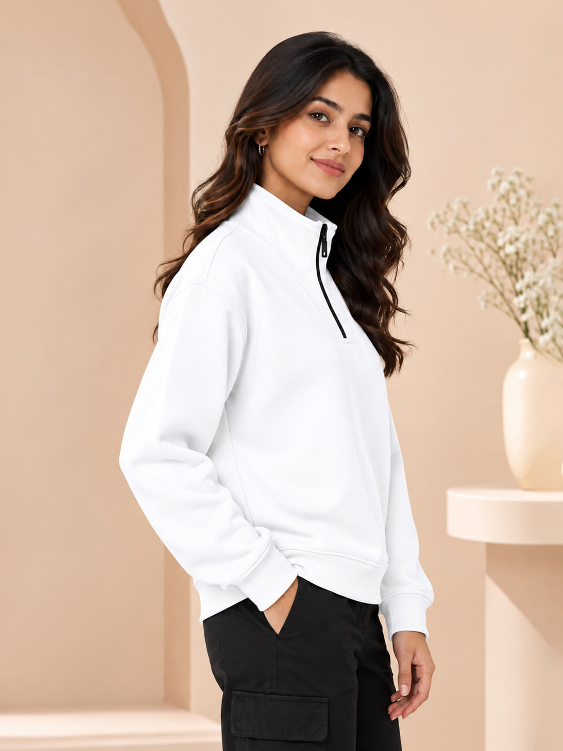 Women’s 320 GSM Cotton Fleece Half-Zip Sweatshirt – Manufacturer, Wholesaler & Exporter