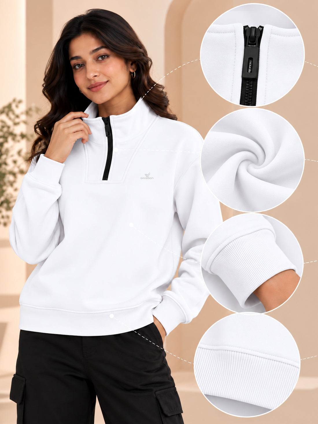 Women’s 320 GSM Cotton Fleece Half-Zip Sweatshirt – Manufacturer, Wholesaler & Exporter