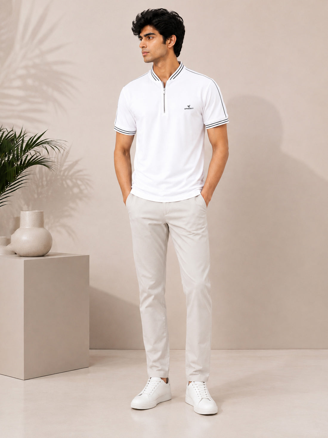 Men’s Premium Half-Zip Polo T-Shirt | Contrast Tape & Rib Collar | Wholesale Manufacturer & Supplier