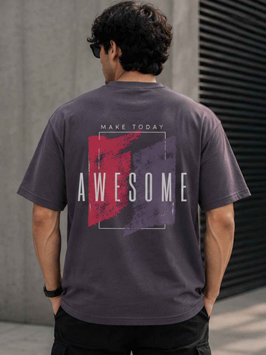DPASSION Men's Oversized Pure Cotton Graphic Printed T-Shirt | Make Today Awesome Back Print | Premium Heavyweight Black Tee (Copy)