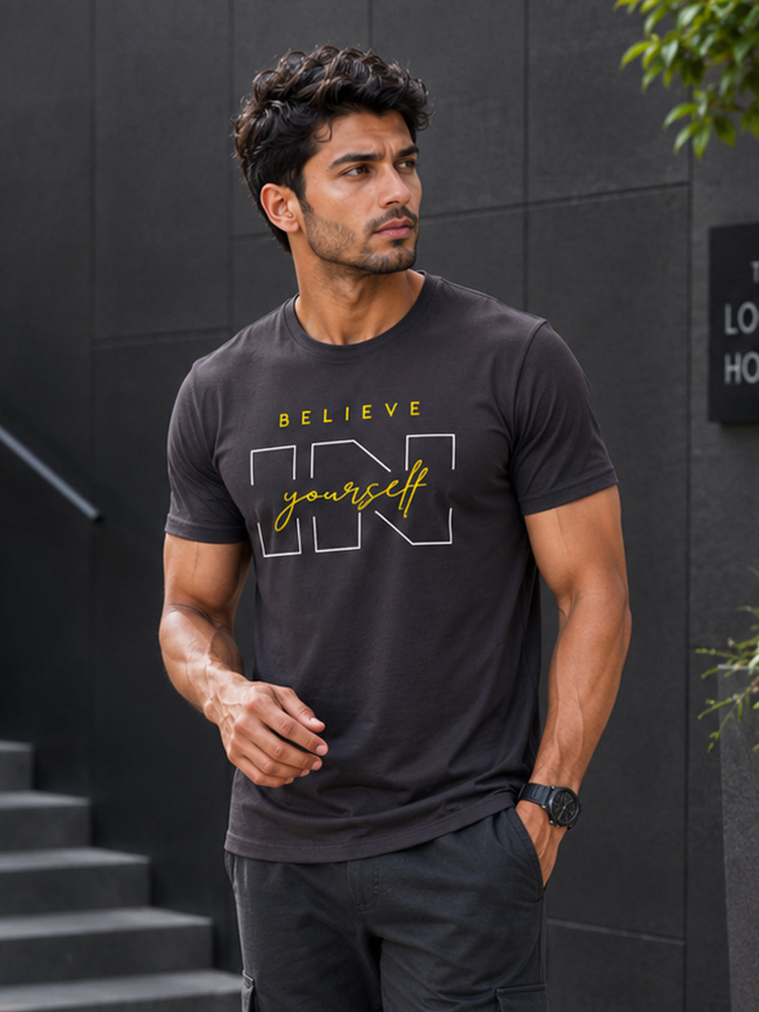 Believe Yourself Men's Black Performance T-Shirt | Quick Dry Sportswear | DPASSION