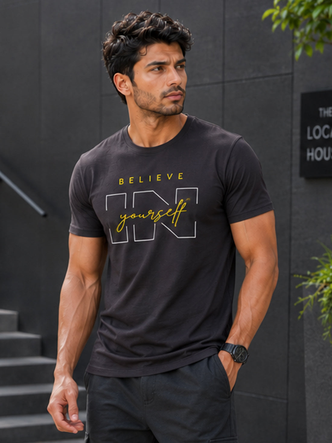 Believe Yourself Men's Black Performance T-Shirt | Quick Dry Sportswear | DPASSION