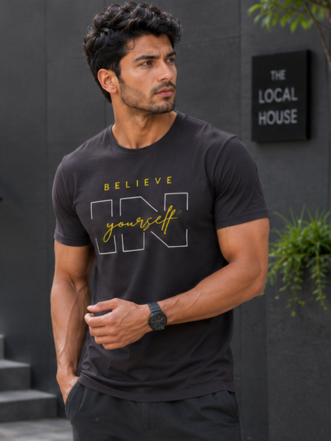 Believe Yourself Men's Black Performance T-Shirt | Quick Dry Sportswear | DPASSION