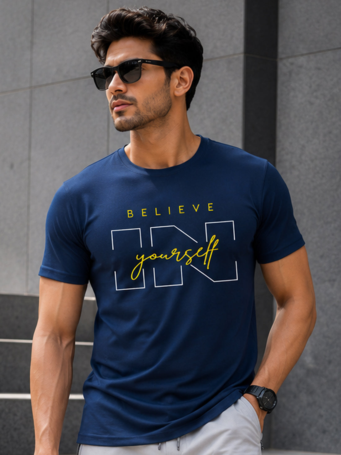 Believe Yourself Men's Black Performance T-Shirt | Quick Dry Sportswear | DPASSION